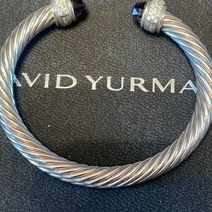 David Yurman Silver Bracelet with Dark Purple Amethyst and Diamonds size medium